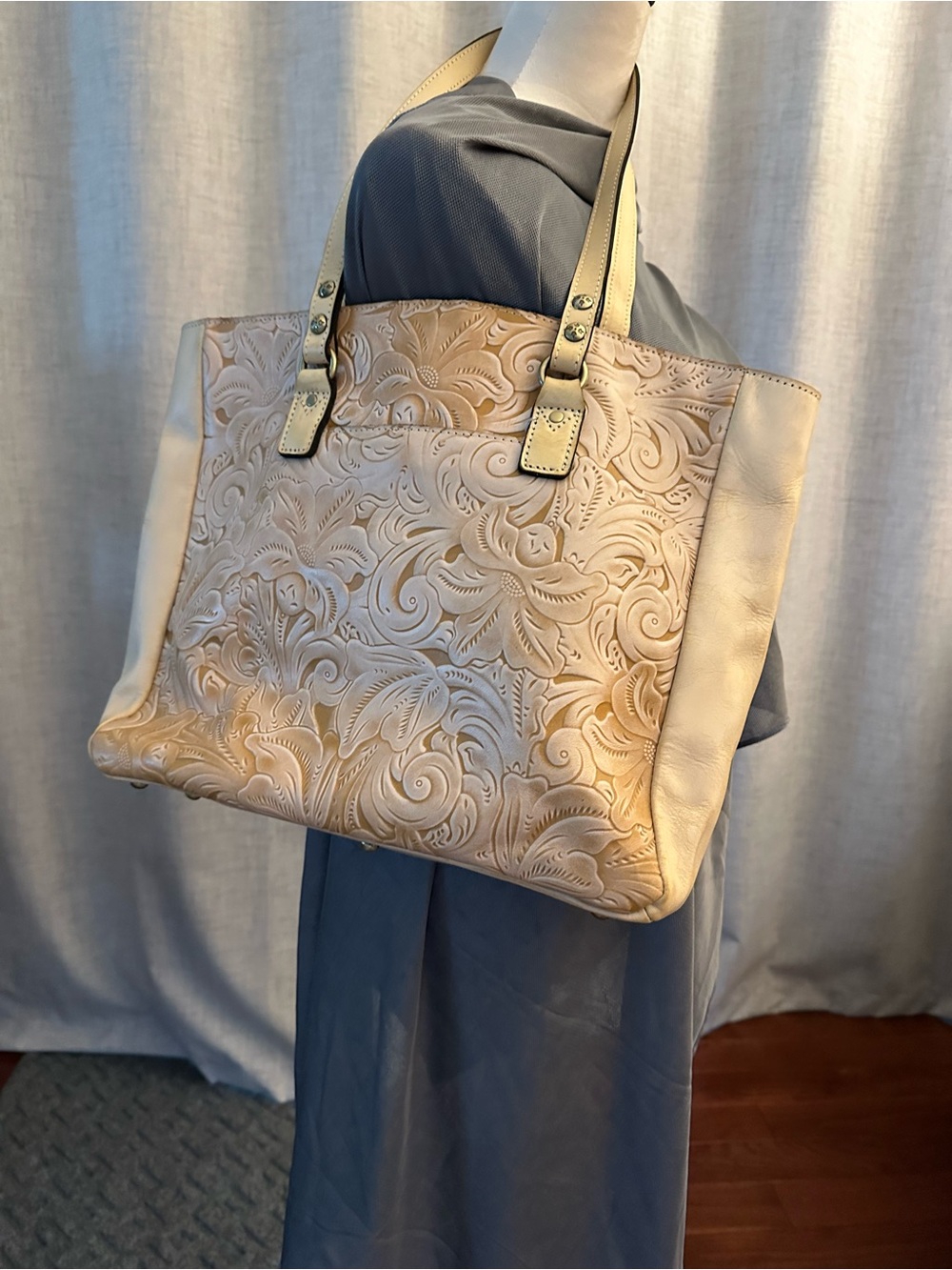 Patricia Nash Beige Embossed Leather Tote